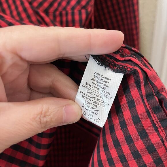 Susan Graver Red Black Plaid Checkered Button Up Long Sleeve Shirt Womens 22W - Picture 5 of 10